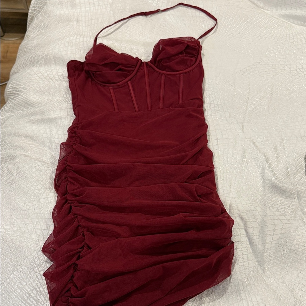Oh Polly Deep Red Bustier Dress